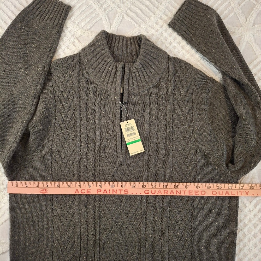 Haggar Clothing Mens Large Heather‎ Gray Cable Knit 1/4 Quarter Zip Sweater NWT - Picture 3 of 8